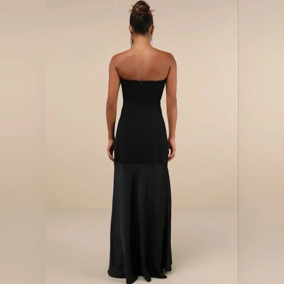 NWT - Lulus Compelling Elaris Mixed Media Black Strapless A-Line Maxi Dress - Picture 4 of 9